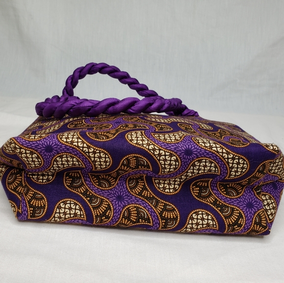 Purple Boho African Art Handbag Zippered Casual Twisted Cord Lightweight - Picture 6 of 6